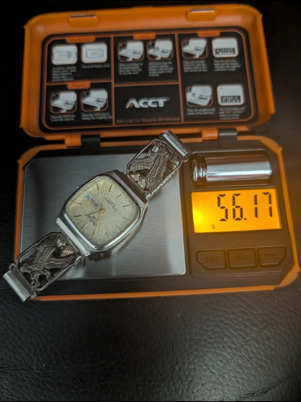 BLACK HILLS GOLD 12k & Sterling Mother Of Pearl Day Date Eagle Band Watch VTG